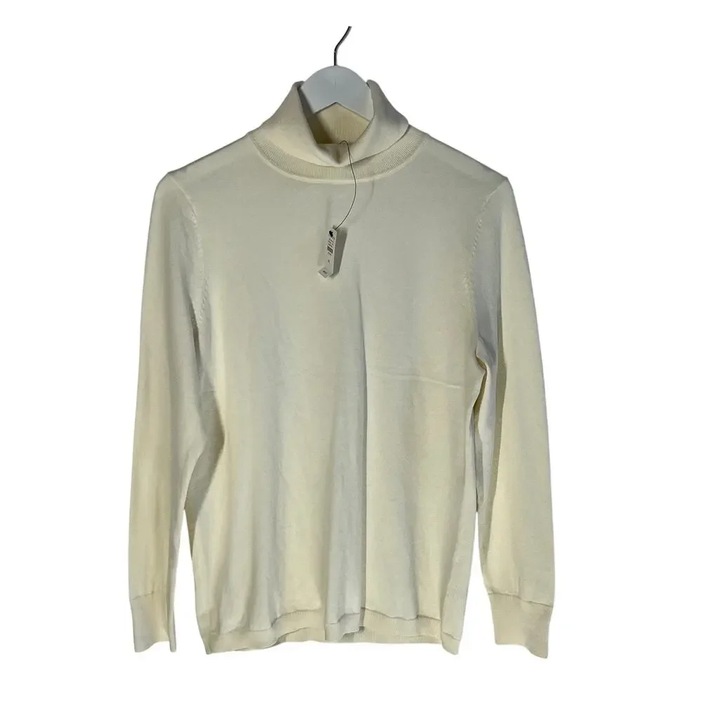 TALBOTS WOMENS SIZE LARGE PETITE FINE KNIT TURTLENECK SWEATER CREAM NEW